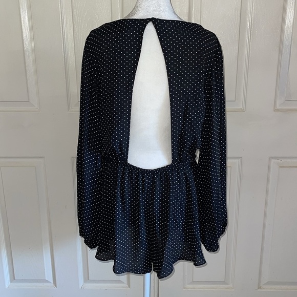 Victoria’s Secret Black And White Polka Dot Sheer Cutout Front/Open Back Romper - Picture 2 of 5